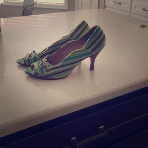 Ginger Goff Striped green high heels size 8.5